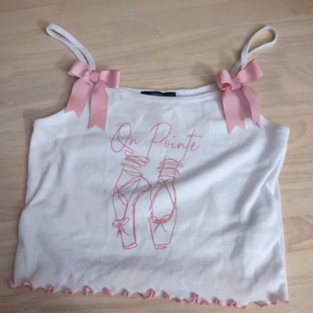 On Pointe Sweet Pink Ribbon Frilly Tank Top Cami Kawaii Coquette Y2k Balletcore